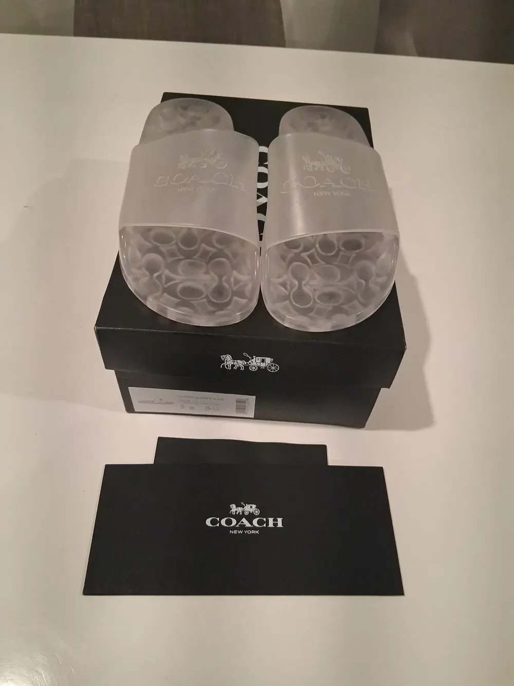 New Coach Ulyssa Rubber Slides Clear Transparent Monogram Sandals Women’s Size 9